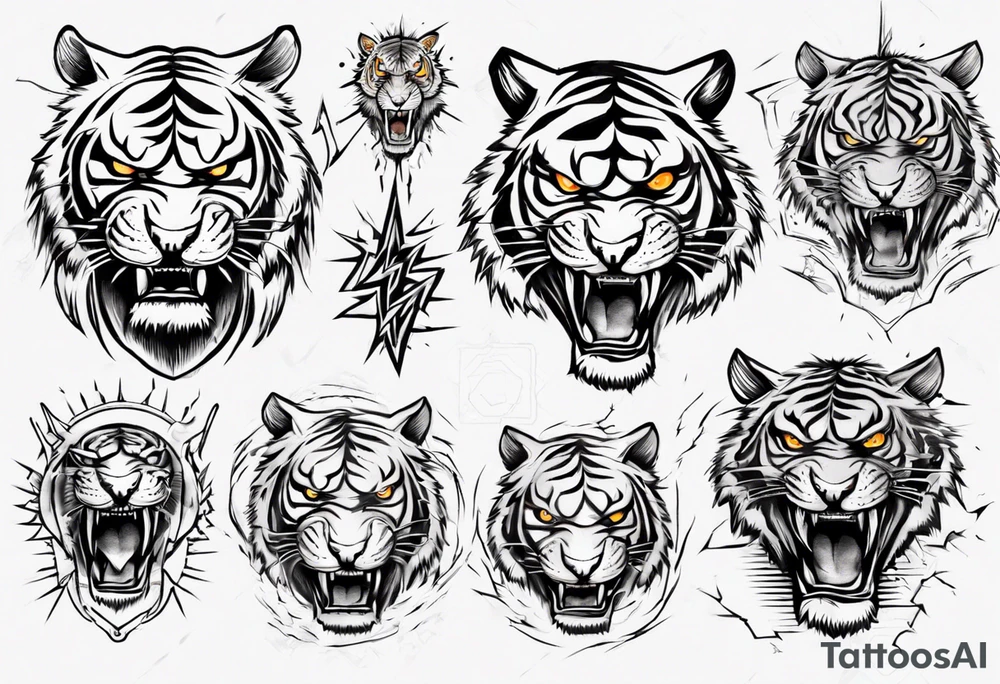 mythical ferocious tiger with lightning around it tattoo idea