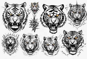 mythical ferocious tiger with lightning around it tattoo idea
