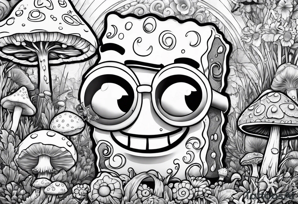 spongebob taking psychedelic mushrooms tattoo idea