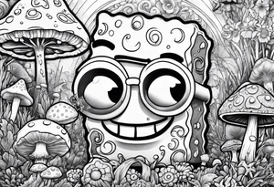 spongebob taking psychedelic mushrooms tattoo idea