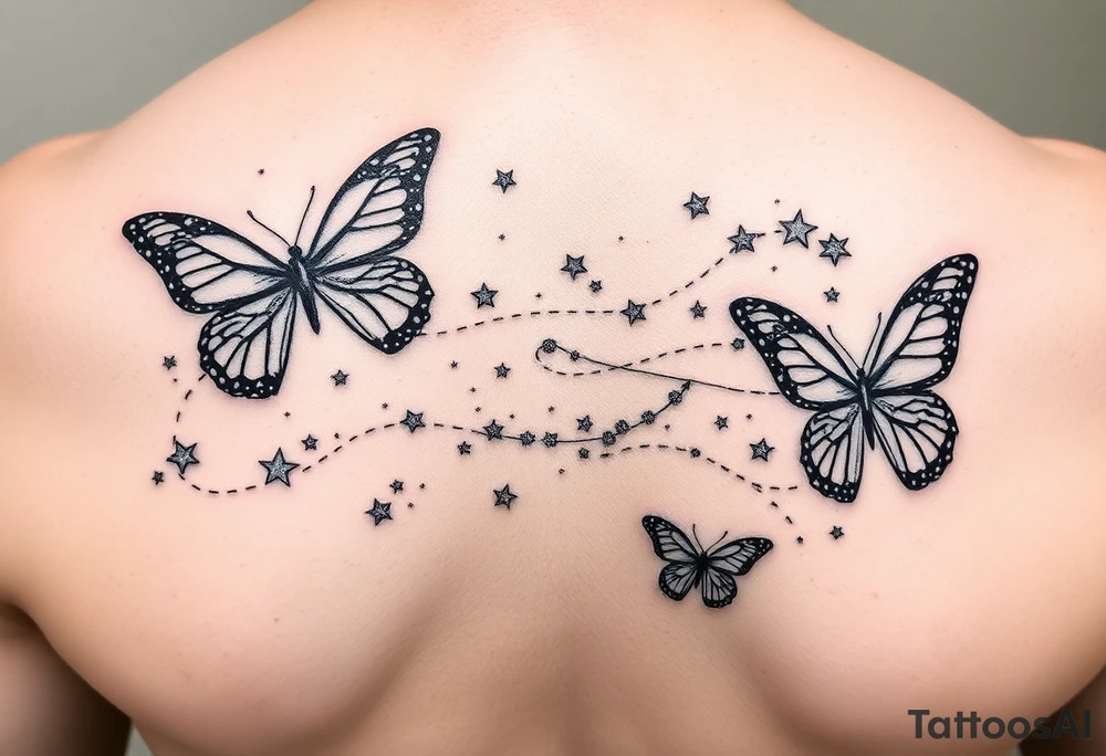 Trail of butterflies with pixie dust and shiny stars tattoo idea