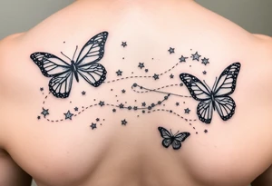 Trail of butterflies with pixie dust and shiny stars tattoo idea
