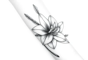 Large Gladiolus flower intwined with a Narcissus flower on the forearm skin tattoo idea