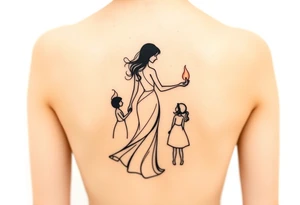 Silhouette of a mother passing 2 flames to two daughters tattoo idea