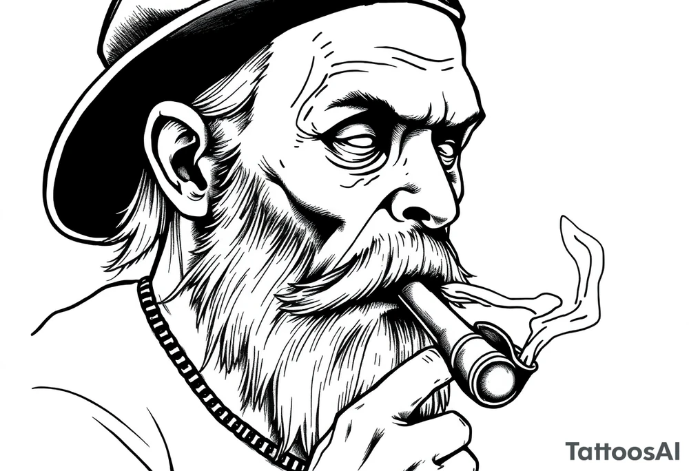 Simple American traditional style pope smoking meth out of pipe tattoo idea