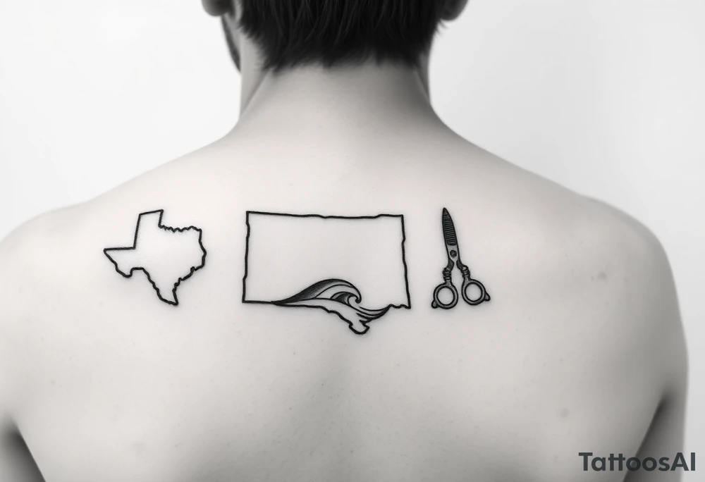 State Silhouettes: Waves forming the shapes of Texas, Connecticut, and Washington state, indicating the places you’ve called home.
	•	Cosmetology Symbols: Incorporate a comb and scissors subtly into the boat’s rigging or hull design. tattoo idea
