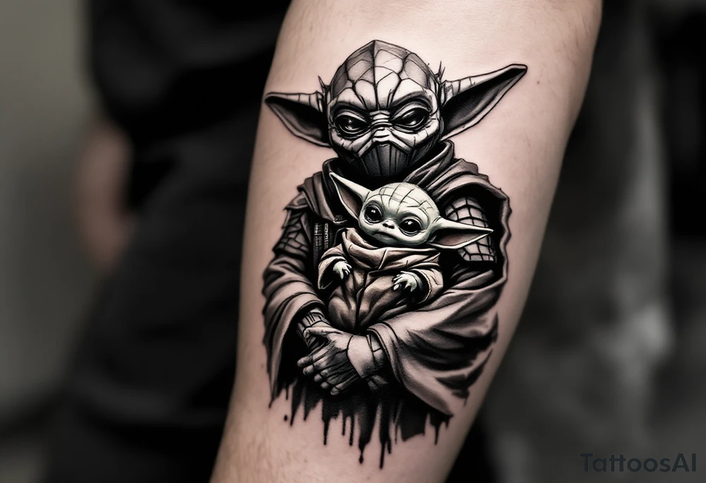 Mandolorian is holding baby yoda tattoo idea