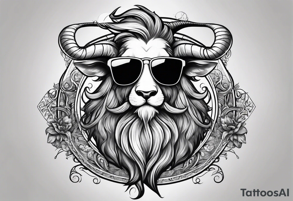 capricorn with beard and sunglasses tattoo idea