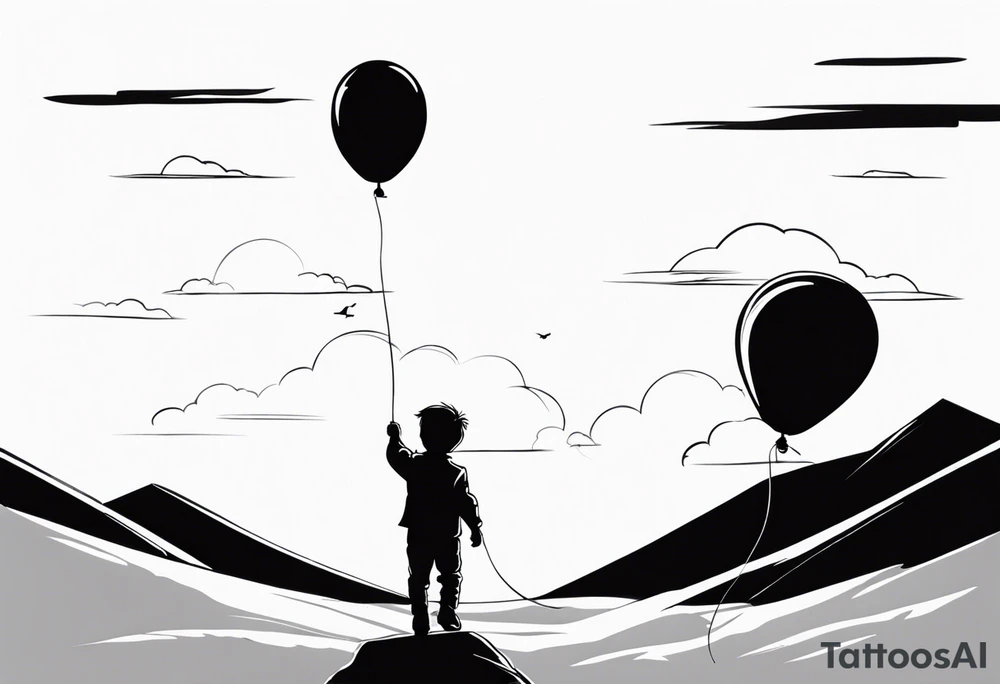 little boy with a balloon flying towards the sky tattoo idea