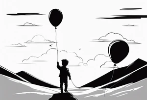 little boy with a balloon flying towards the sky tattoo idea