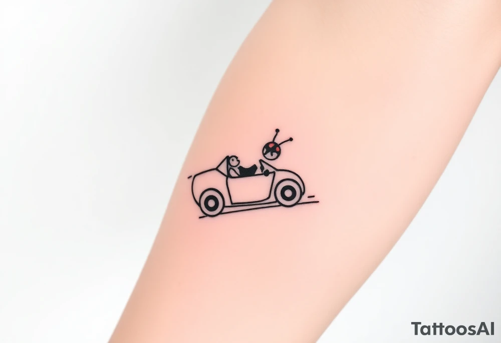 animal Ladybug driving car tattoo idea