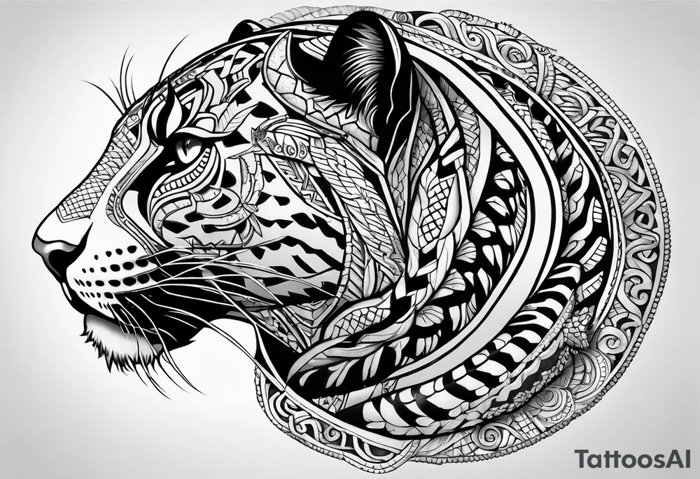 aztec black jaguar with snake tattoo idea
