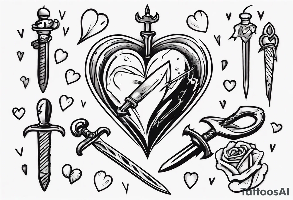 a cartoon heart being stabbed by a dagger tattoo idea
