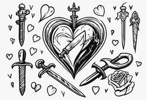 a cartoon heart being stabbed by a dagger tattoo idea