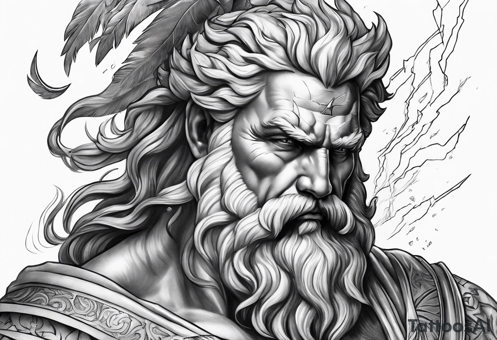 Realistic Zeus with lightning bolt tattoo idea