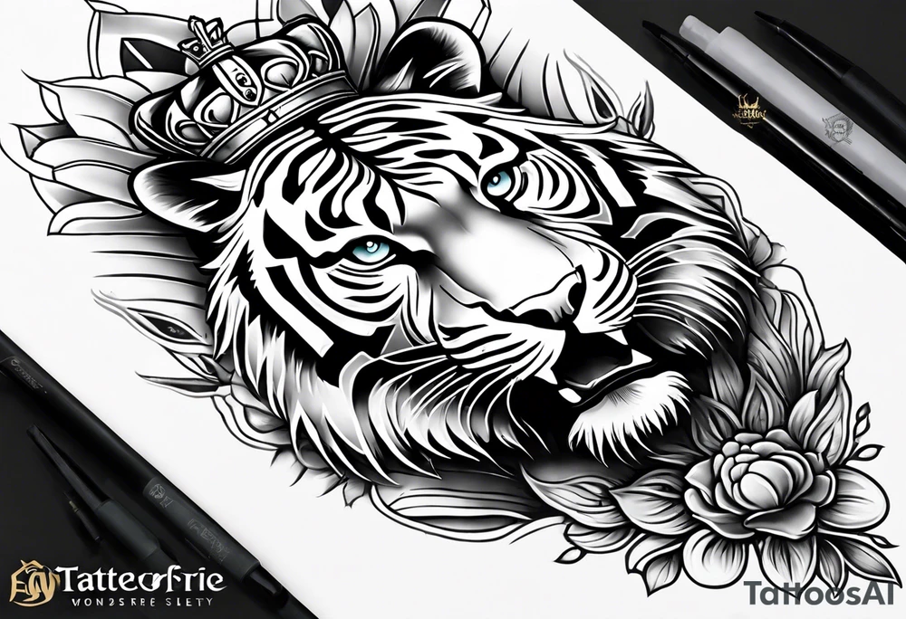 Full right arm sleeve a tiger at the top with a crown and third eye underneath a large hour glass with a brain and heart inside of it tattoo idea