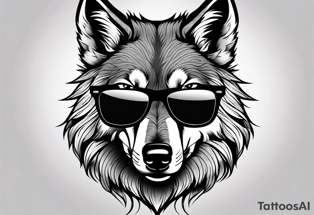 Badass wolf wearing sunglasses tattoo idea