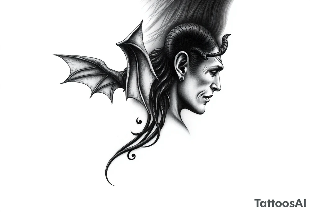 position behind the neck Angel (on the right) whispering in the right ear, demon (on the left) whispering in the left ear. It must be as realistic as possible. tattoo idea