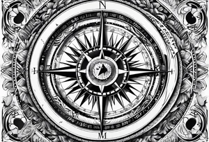 Compass dial with the names Chris Hannah Holly Millie tattoo idea