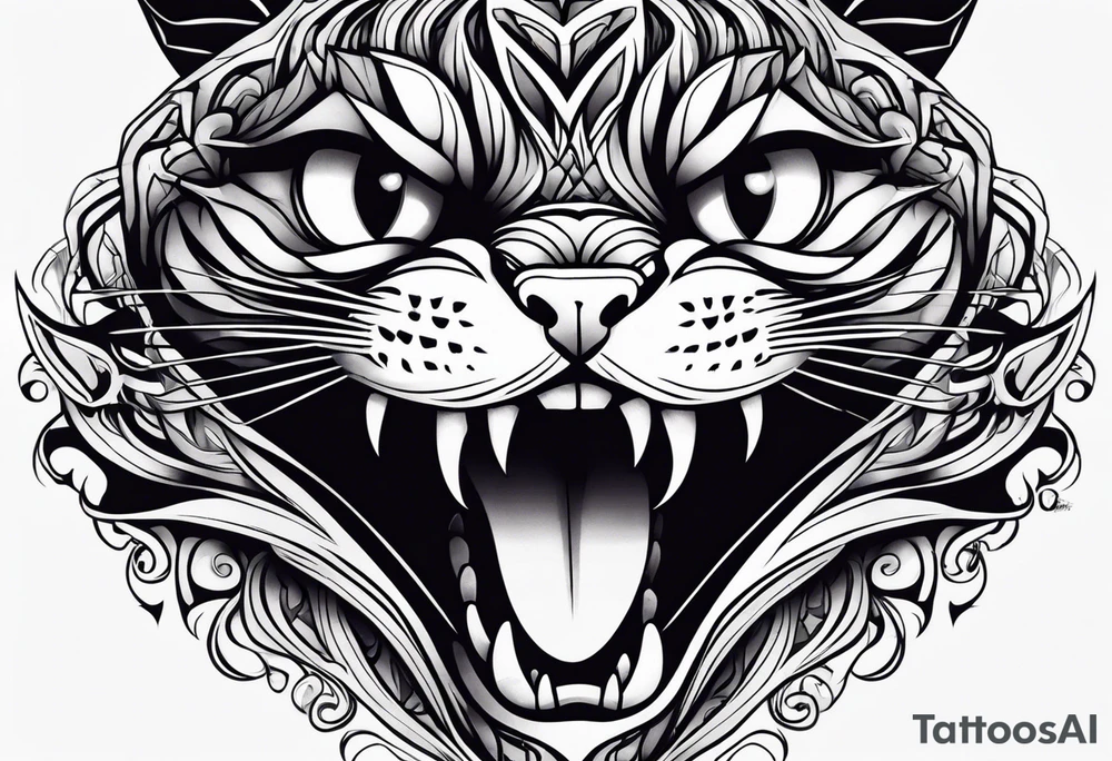 evil twisted cheshire cats mouth and eyes tattoo idea