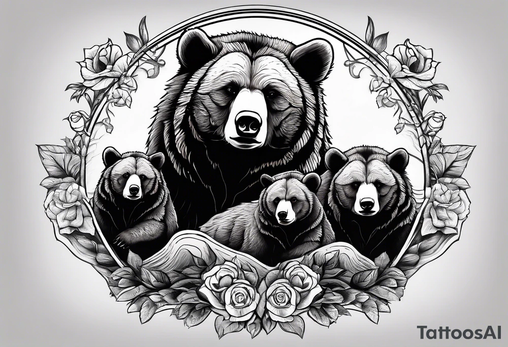 momma bear with 3 cubs tattoo idea