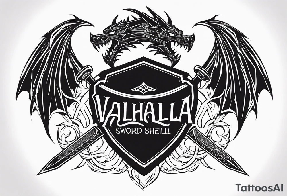 Valhalla sword shield dragon axe valkyrie tattoo idea