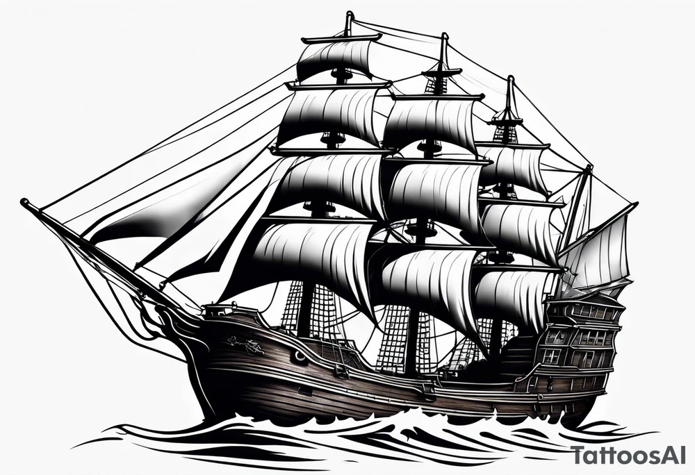 huge dark wooden ship facing left tattoo idea