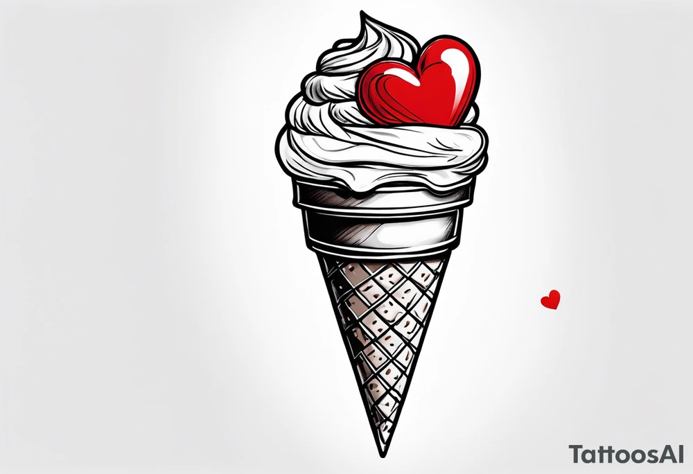 sketch chocolate chip ice cream cone with one red heart tattoo idea