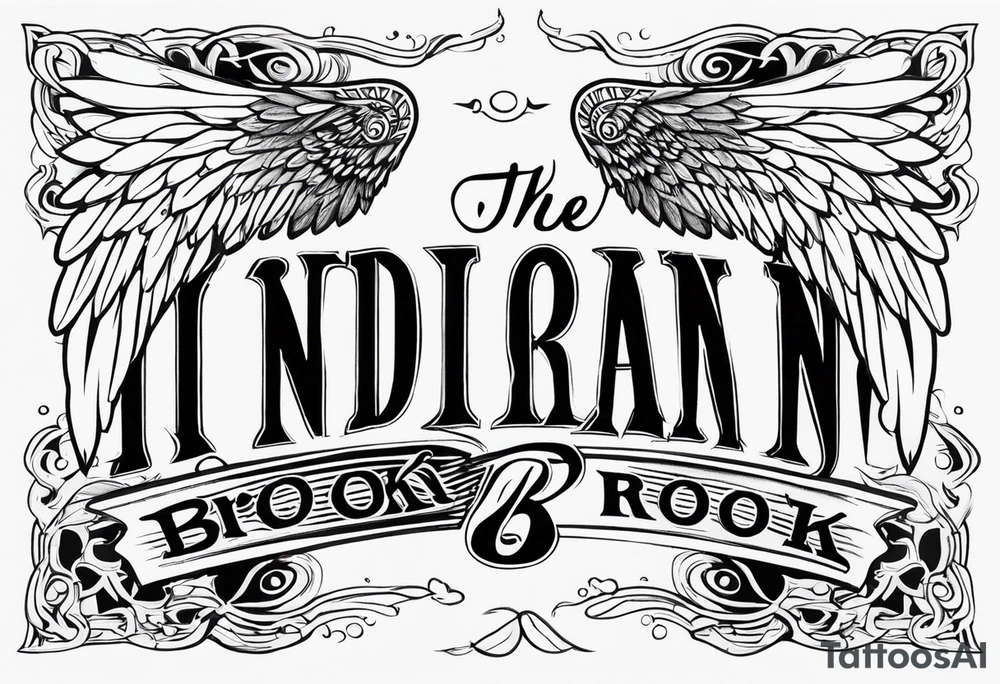 The words “Indian Brook” with angel wings tattoo idea