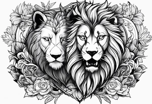 lion and wolf together but playful tattoo idea