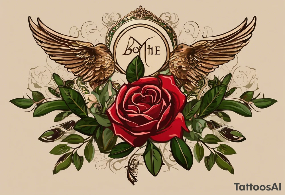 this ins meant to be a collage style that will cover the forearm from the wrist to elbow. Give me an olive branch on wirst at bottom shaped like a manura lamp. A cross above that with smallers olive and rose branches and roses arount it with a crown above the cross on bothe sides small hebrew letters that say king of glory and the other says yeshua messiah in hebrew . Not too many roses. Only black and white. I don;t want mary on no red on roeses tattoo idea