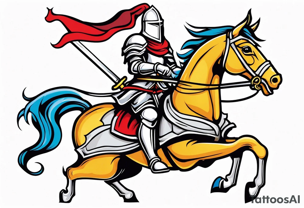 Templer knight on horse with sword an shield tattoo idea