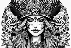 kali, goddess pirate, pachamama, warrior, skull, lotus azul, wing, eagle, zenza resonance tattoo idea
