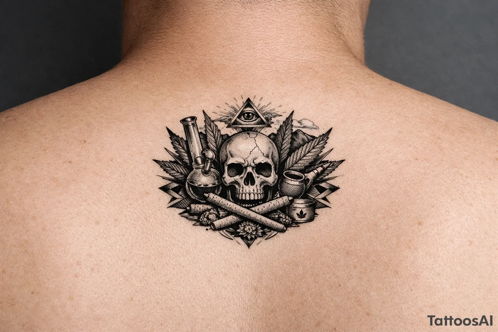 Topek marichuany na klatce piersiowej z ladnymi detalami tattoo idea