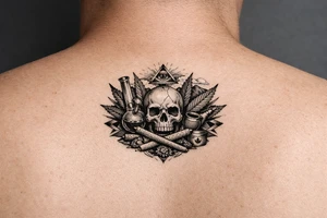 Topek marichuany na klatce piersiowej z ladnymi detalami tattoo idea