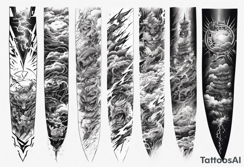 forearm sleeve thunder pattern tattoo idea