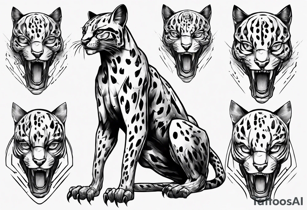 cybernetic ocelot full body roar tattoo idea