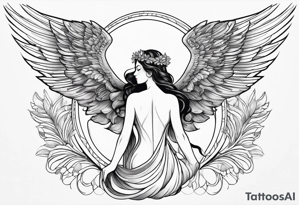 Greek goddess iris with wings coming from her back tattoo idea Greek goddess iris with wings coming from her back tattoo idea