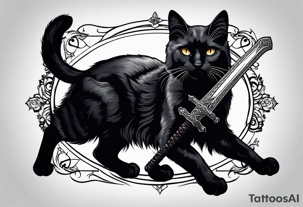 Black cat and sword tattoo idea