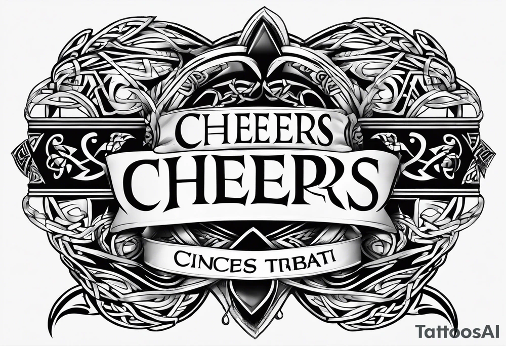 Cheers Mate text, armband +Celtic +Cancer Ribbon +tribal +artistic tattoo idea