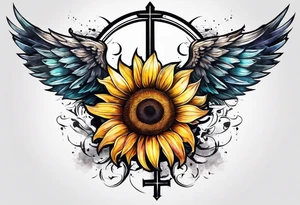 Winged cross with sunflower tattoo idea