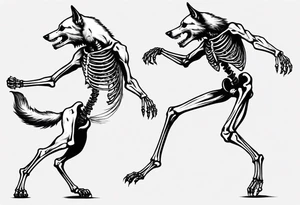 two wolf skeletons dancing with bone tails tattoo idea