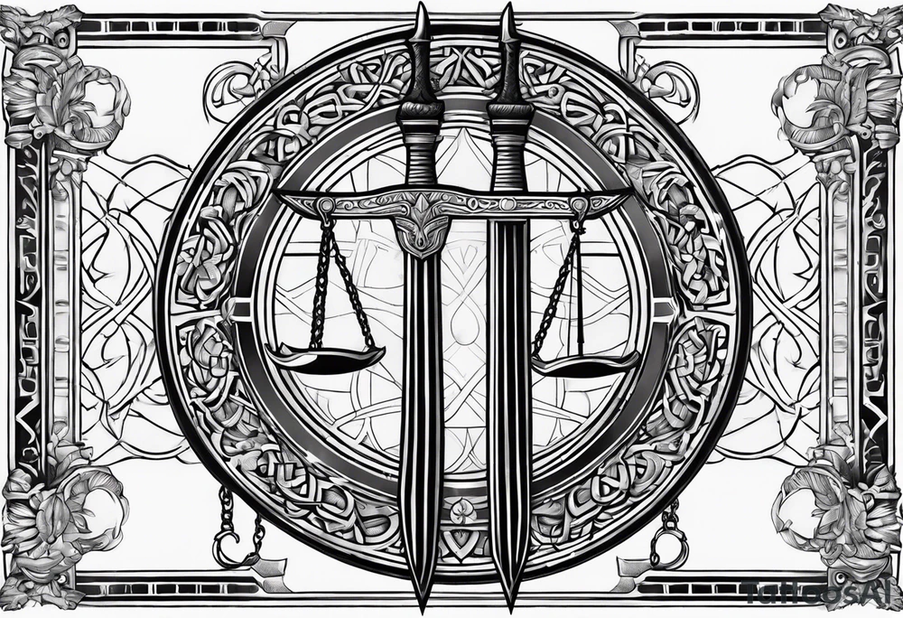 Sword with Libra scales,  cybersigilism, tattoo idea
