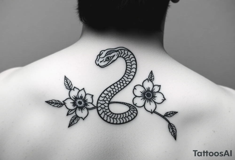 snake and flowers
thats feminine simple but still distinctive with some kind of background tattoo idea