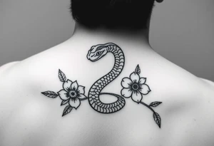 snake and flowers
thats feminine simple but still distinctive with some kind of background tattoo idea