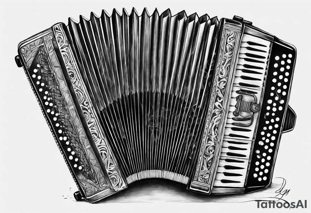 Accordion on a burnt paper tattoo idea