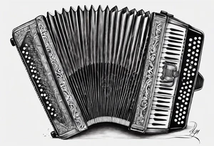 Accordion on a burnt paper tattoo idea