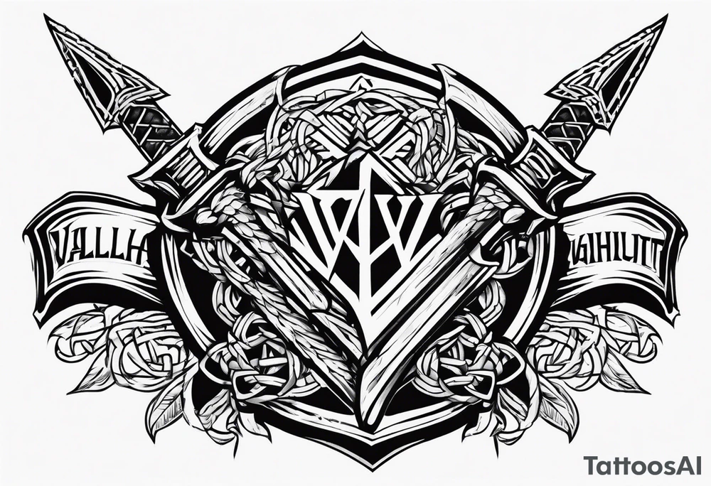 Valhalla sword shield dragon axe Valknut barbed wire chains tattoo idea Valhalla sword shield dragon axe Valknut barbed wire chains tattoo idea