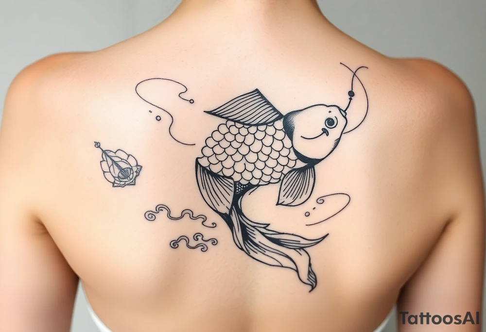 traditional koi fish swimming upstream through turbulent waves tattoo idea