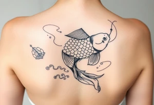 traditional koi fish swimming upstream through turbulent waves tattoo idea